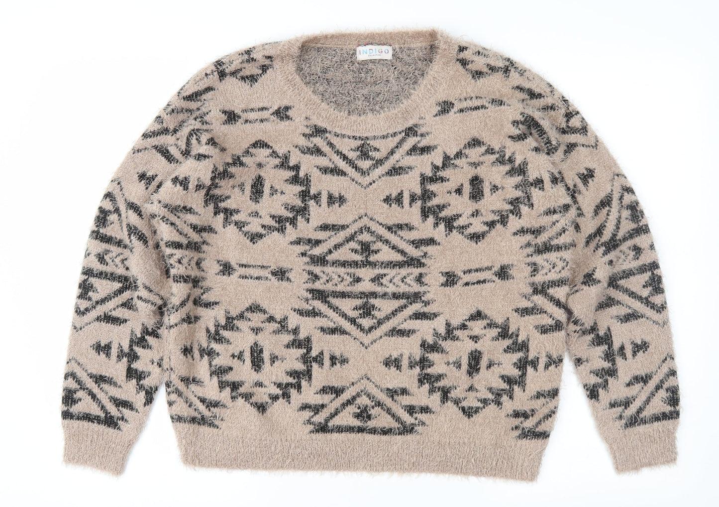 Marks and Spencer Womens Brown Geometric Knit Pullover Jumper Size 14
