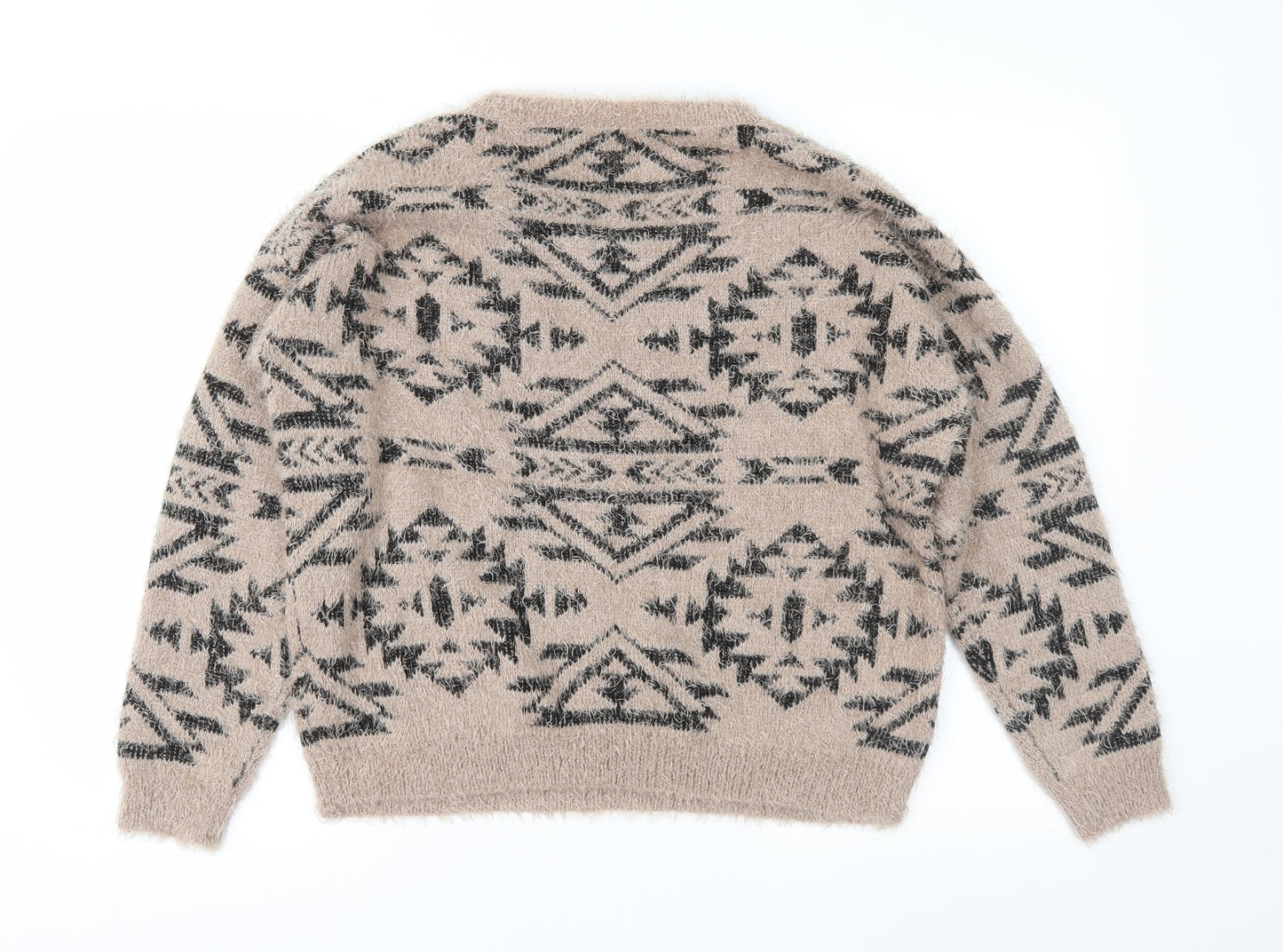 Marks and Spencer Womens Brown Geometric Knit Pullover Jumper Size 14