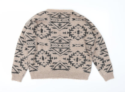 Marks and Spencer Womens Brown Geometric Knit Pullover Jumper Size 14