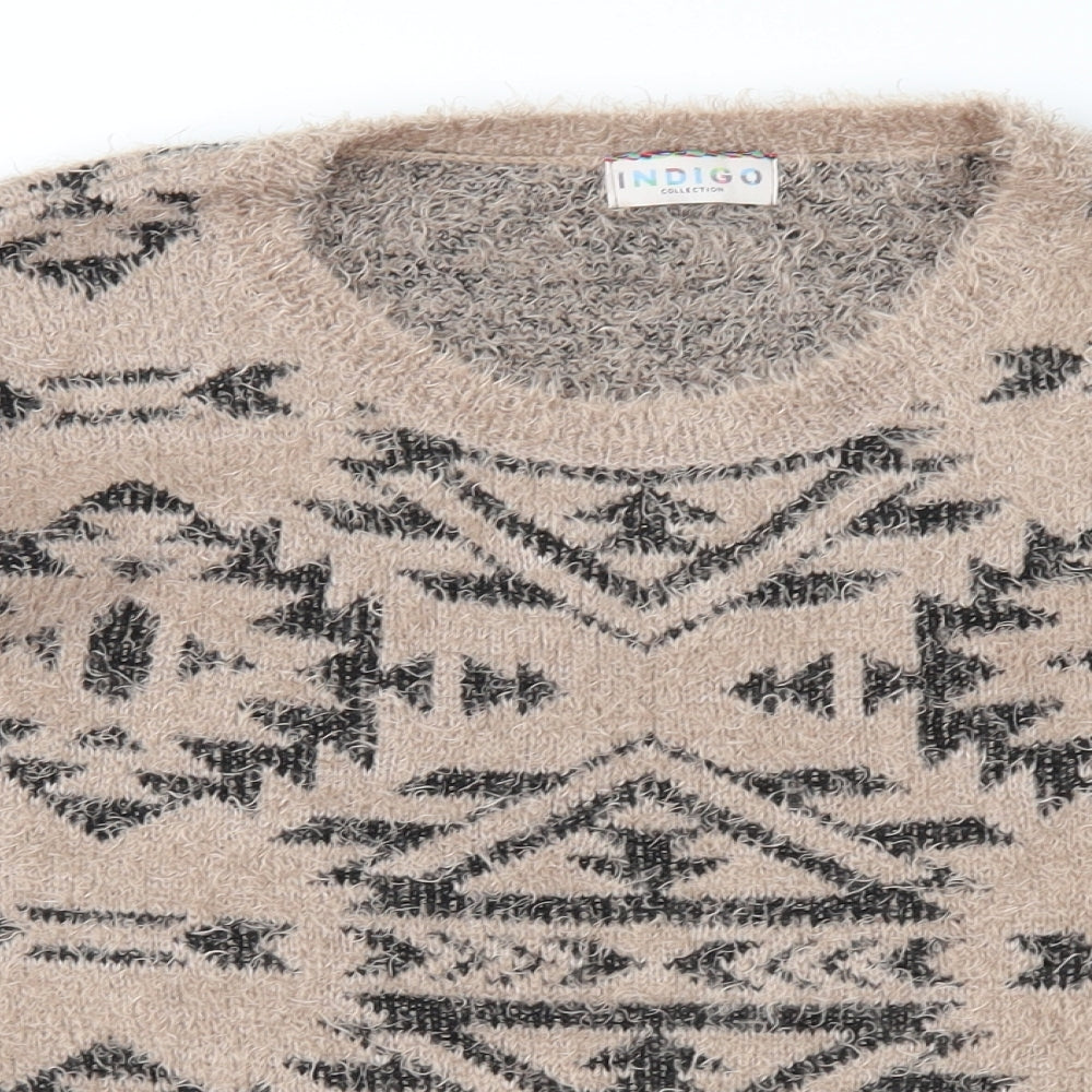 Marks and Spencer Womens Brown Geometric Knit Pullover Jumper Size 14
