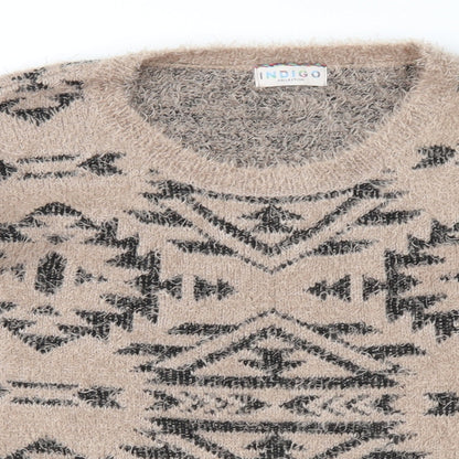 Marks and Spencer Womens Brown Geometric Knit Pullover Jumper Size 14