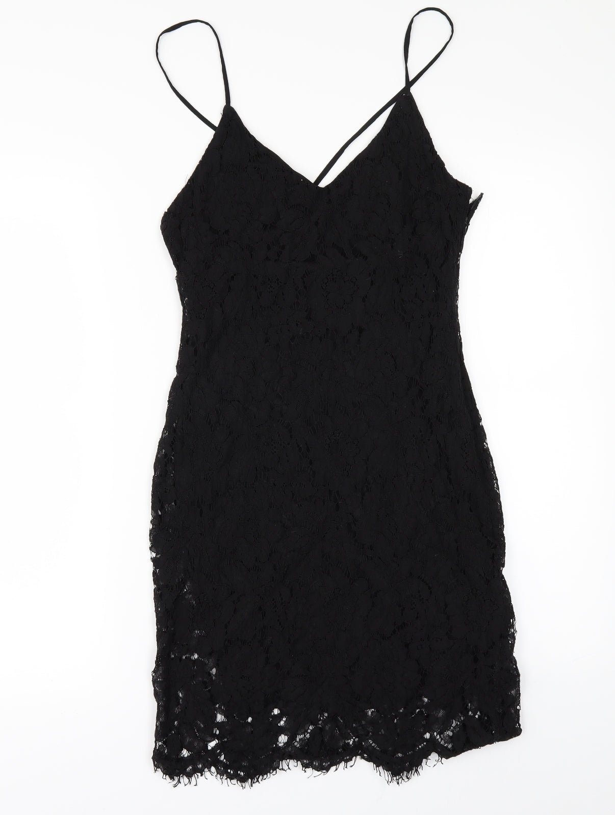 LOVE LIES Womens Black   Mini  Size S  - LACE SHAPED HEM