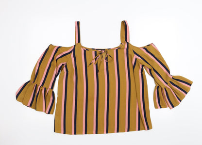 Matalan Womens Beige Striped  Basic Blouse Size 12  - cold shoulder