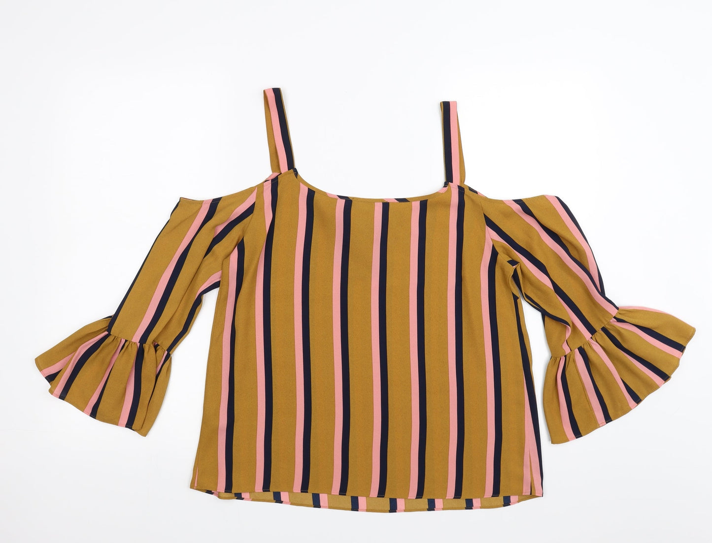 Matalan Womens Beige Striped  Basic Blouse Size 12  - cold shoulder