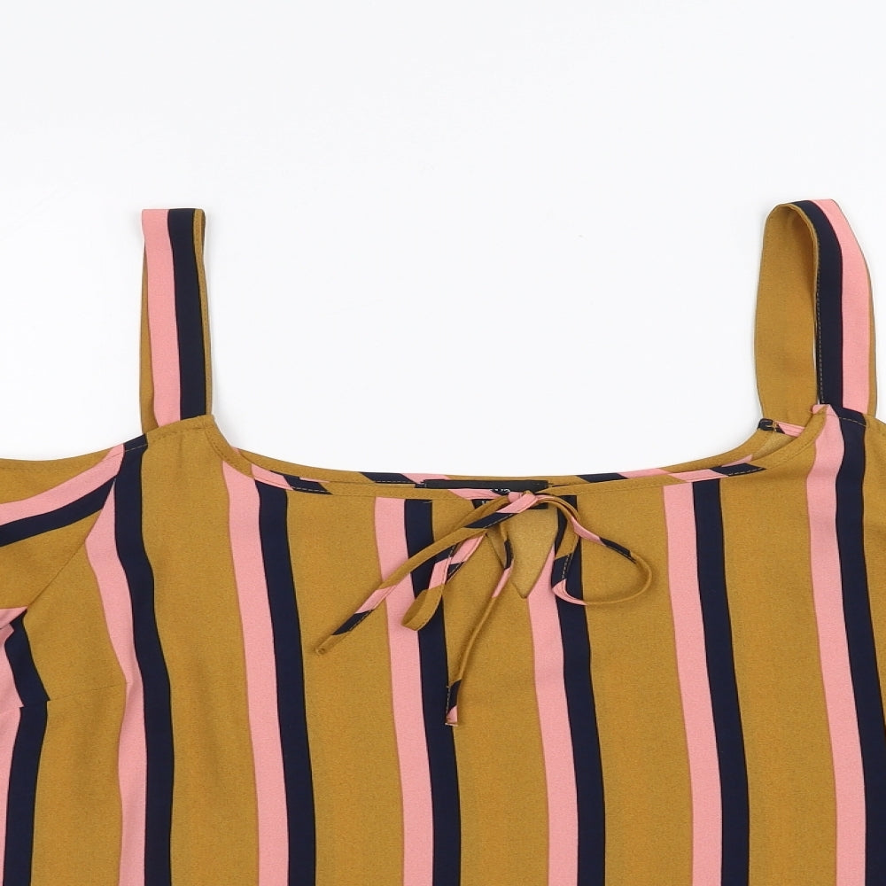 Matalan Womens Beige Striped  Basic Blouse Size 12  - cold shoulder