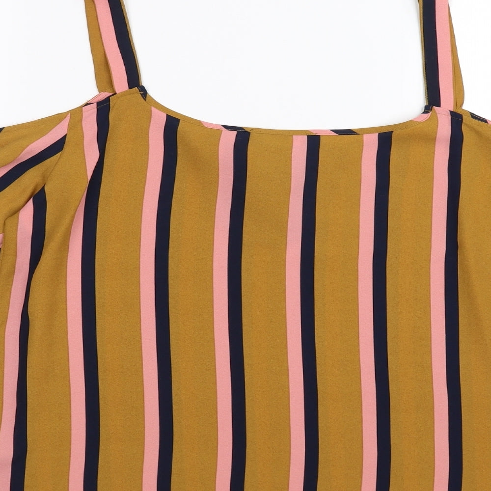 Matalan Womens Beige Striped  Basic Blouse Size 12  - cold shoulder