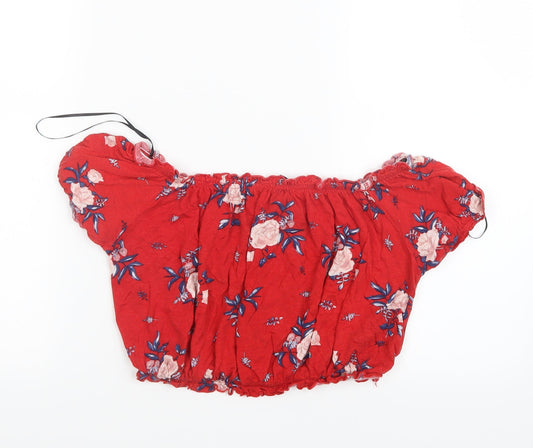 Divided by H&M Womens Red Floral  Cropped T-Shirt Size M