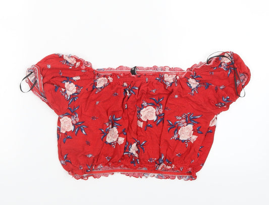 Divided by H&M Womens Red Floral  Cropped T-Shirt Size M