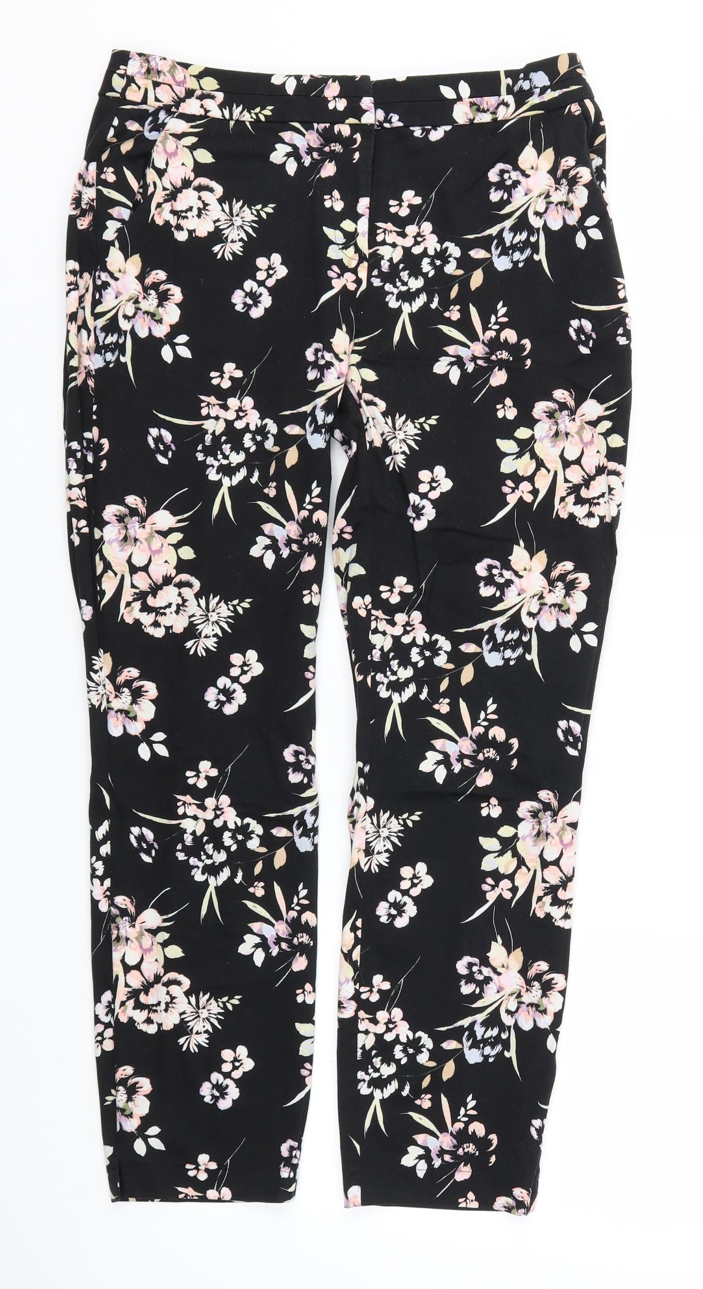Primark Womens Black Floral  Trousers  Size 10 L26 in