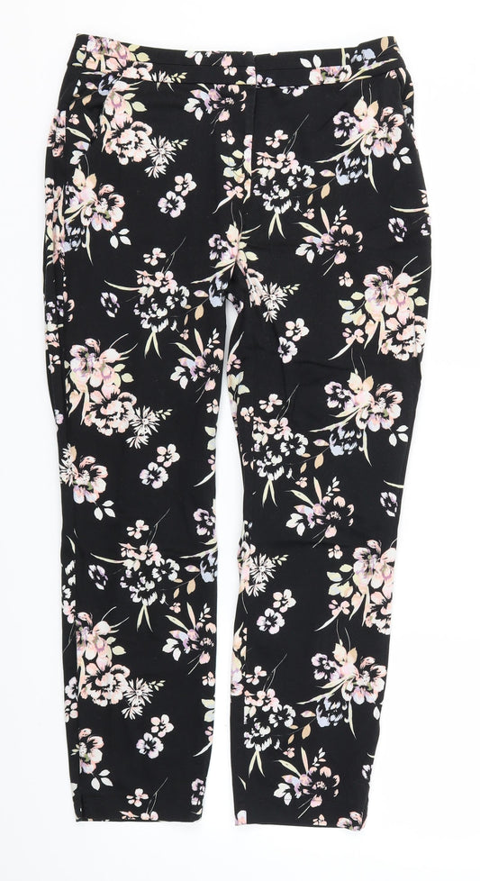 Primark Womens Black Floral  Trousers  Size 10 L26 in