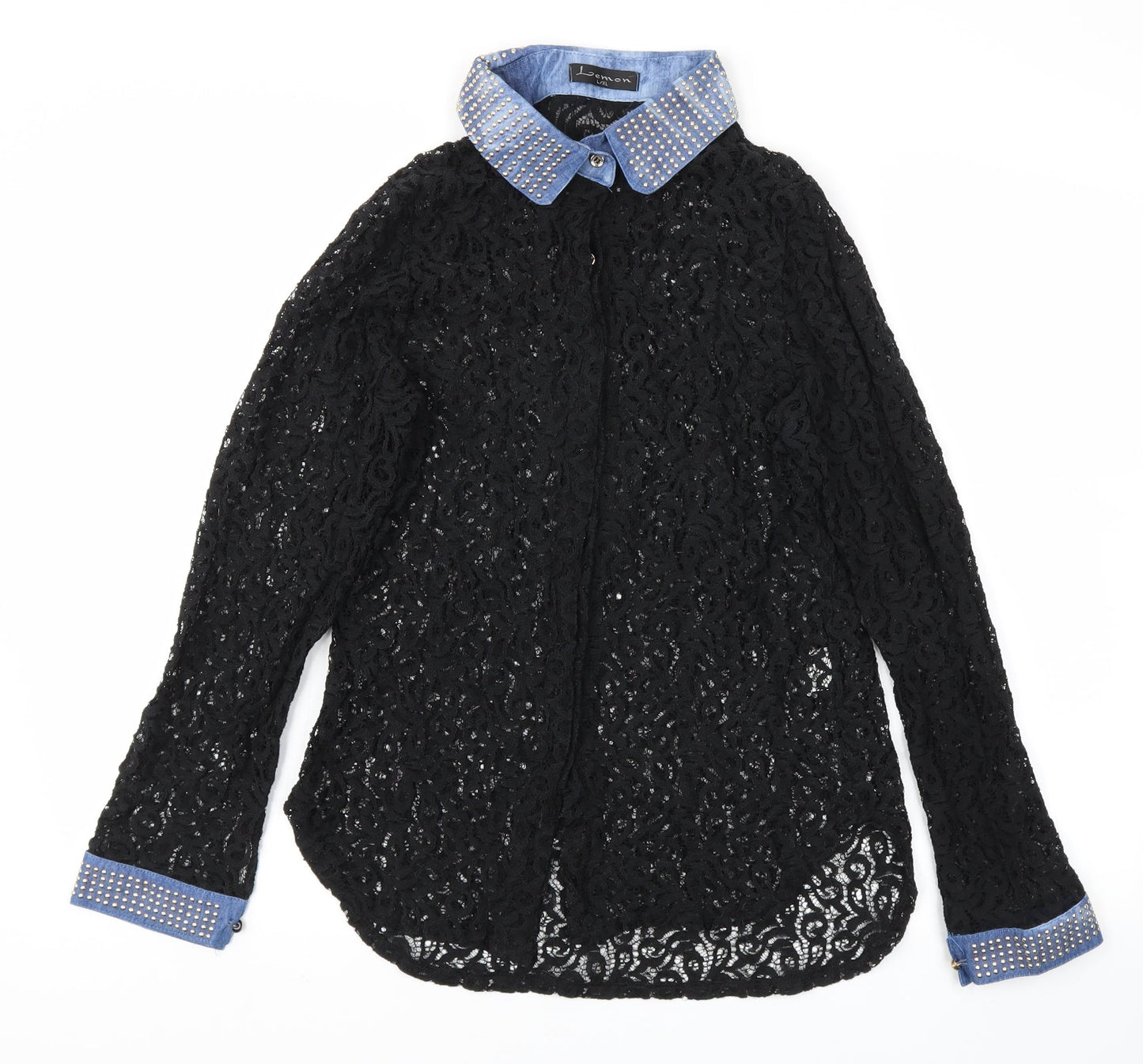 lemon  Womens Black   Basic Button-Up Size XL