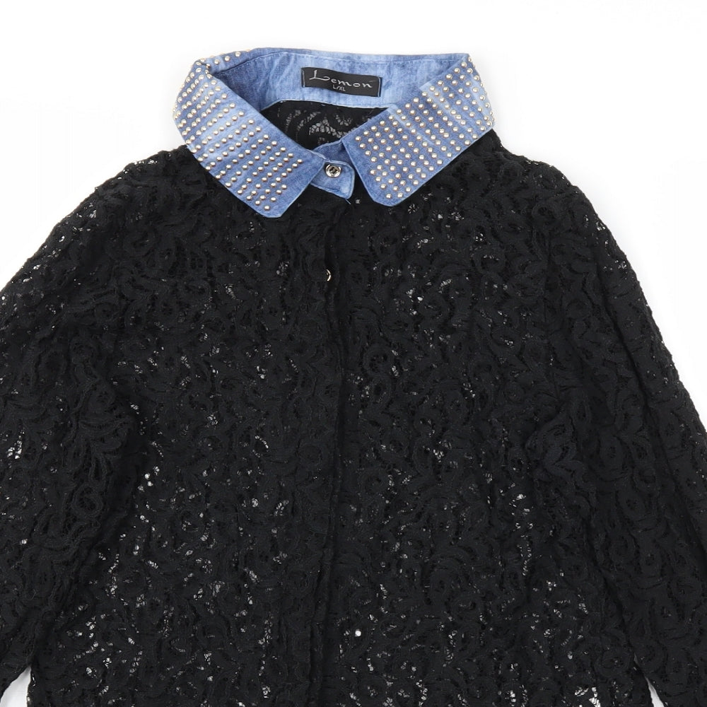 lemon  Womens Black   Basic Button-Up Size XL
