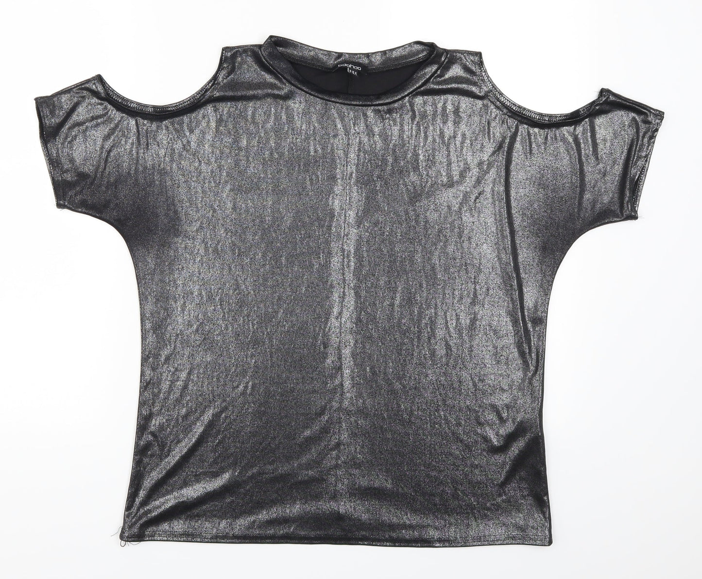Boohoo Womens Grey   Basic T-Shirt Size 10  - Cold Shoulder