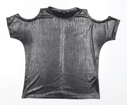 Boohoo Womens Grey   Basic T-Shirt Size 10  - Cold Shoulder