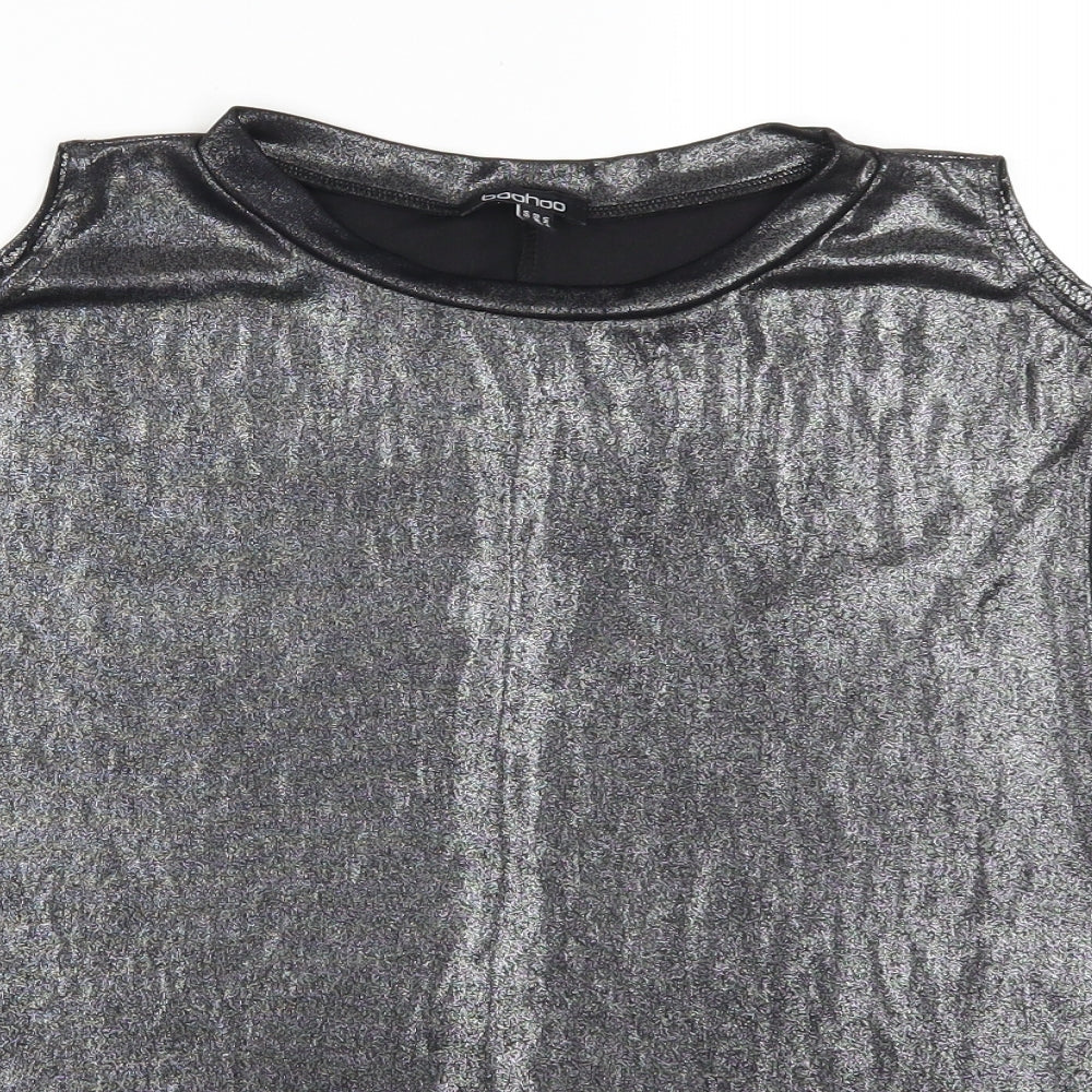 Boohoo Womens Grey   Basic T-Shirt Size 10  - Cold Shoulder