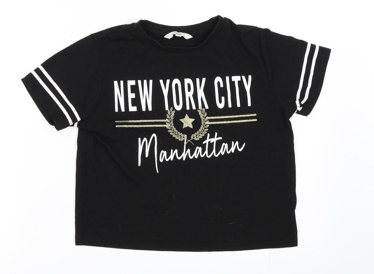 Miss Evie Girls Black   Basic T-Shirt Size 9-10 Years