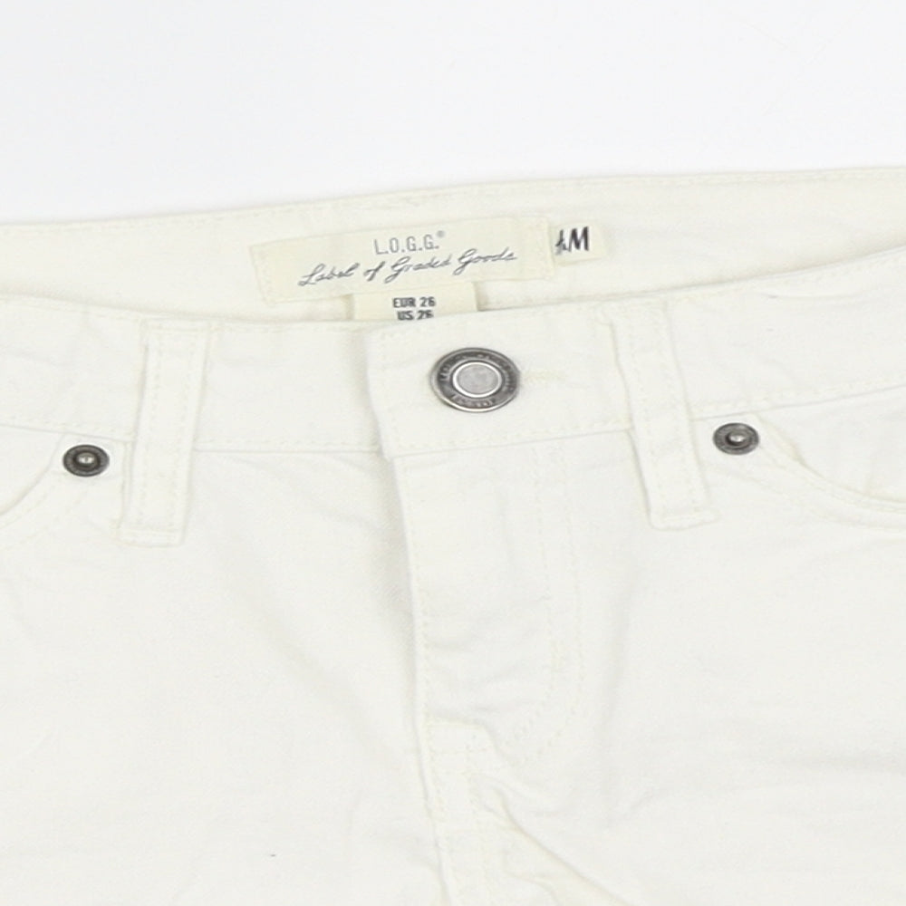 H&M Womens White  Denim Hot Pants Shorts Size 26 in
