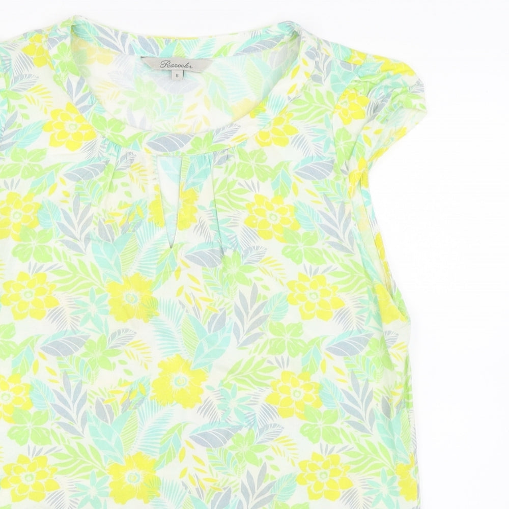 Womens UK Size 8 Peacocks Green Basic T-Shirt