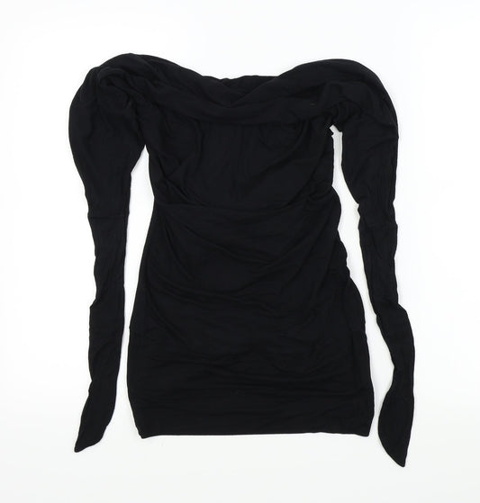 Womens UK Size S Evita Black Basic T-Shirt