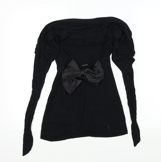Womens UK Size S Evita Black Basic T-Shirt