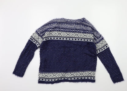 Damart Womens Blue Striped Knit Cardigan Jumper Size 10