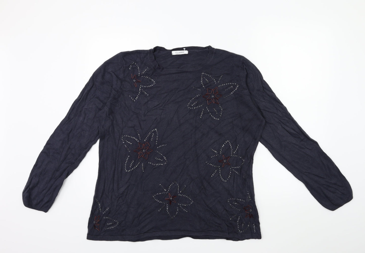 Marks and Spencer Womens Blue Floral Knit Pullover Jumper Size 18
