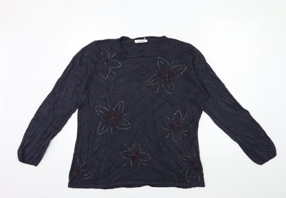 Marks and Spencer Womens Blue Floral Knit Pullover Jumper Size 18