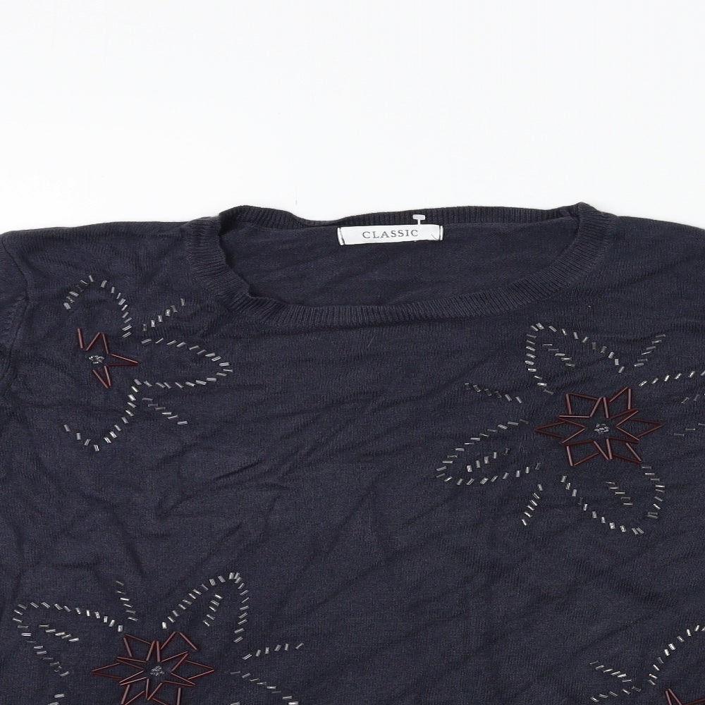 Marks and Spencer Womens Blue Floral Knit Pullover Jumper Size 18