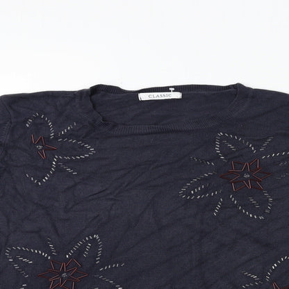 Marks and Spencer Womens Blue Floral Knit Pullover Jumper Size 18