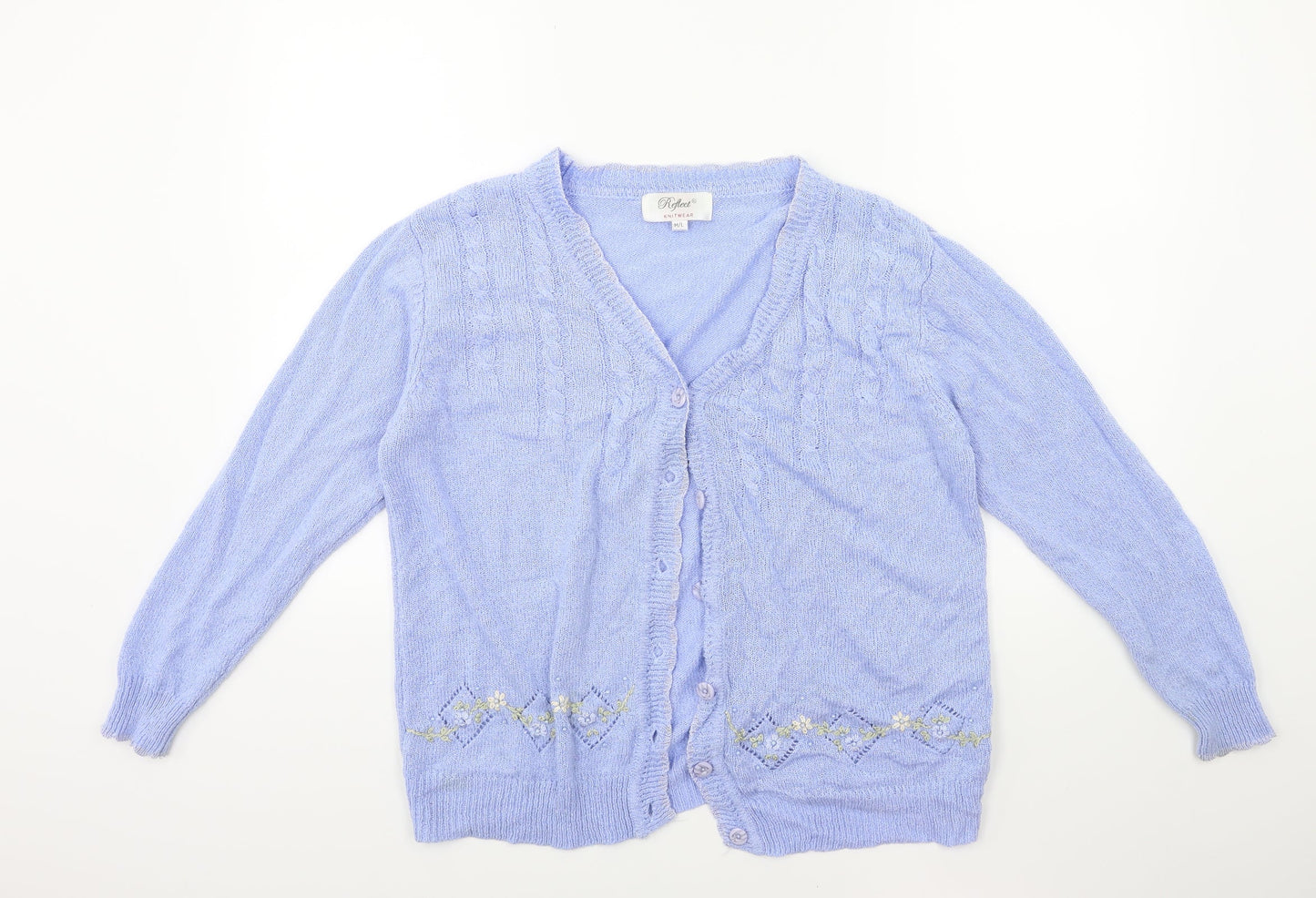 reflect Womens Blue Floral Knit Cardigan Jumper Size M