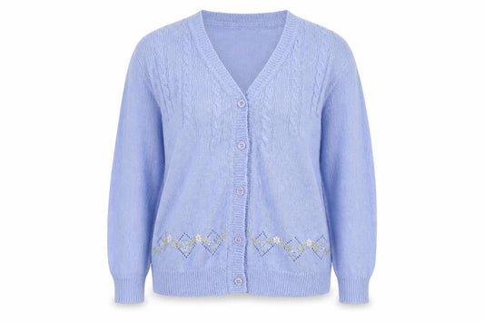 reflect Womens Blue Floral Knit Cardigan Jumper Size M
