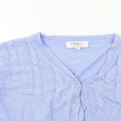 reflect Womens Blue Floral Knit Cardigan Jumper Size M