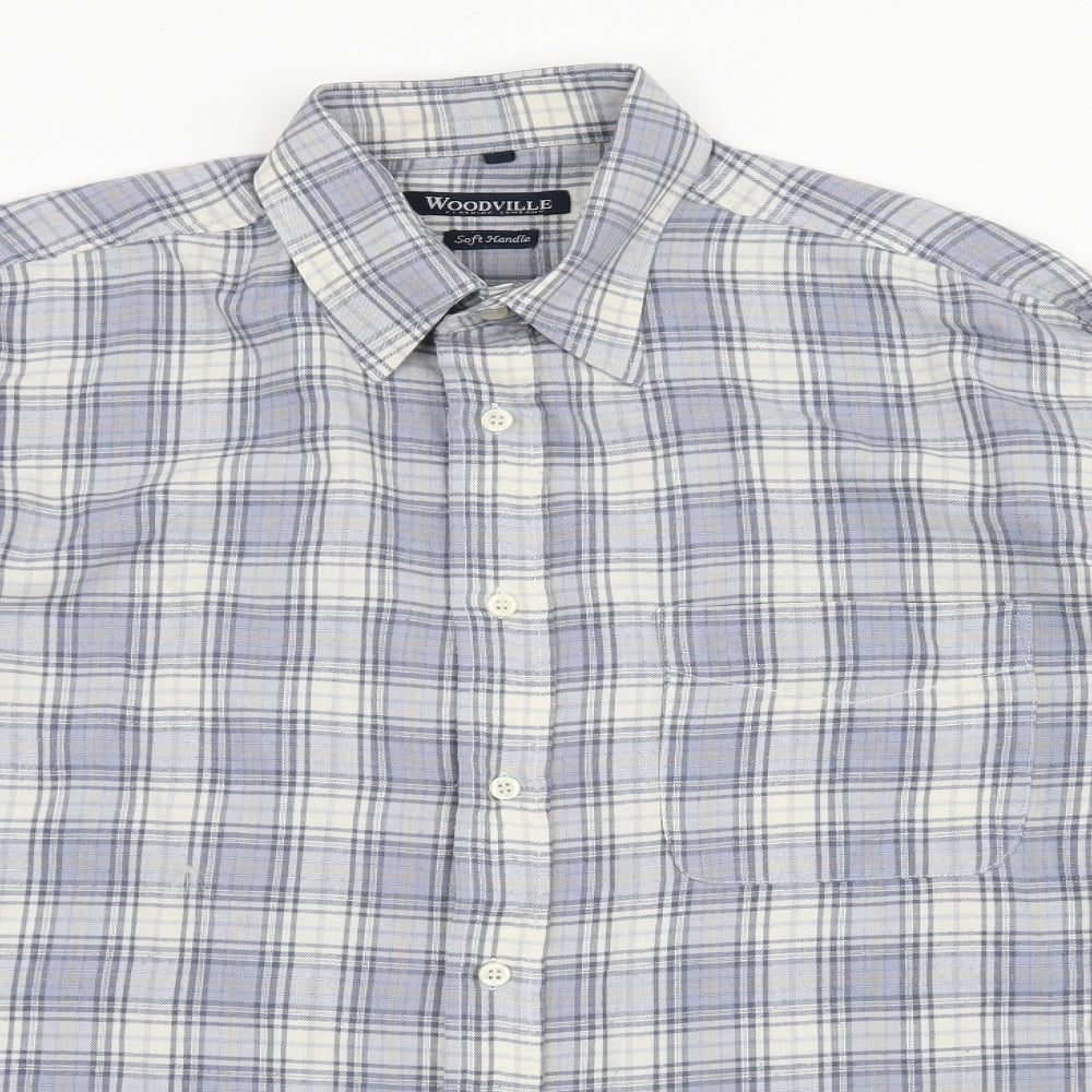 Woodville Mens Blue Check   Button-Up Size M