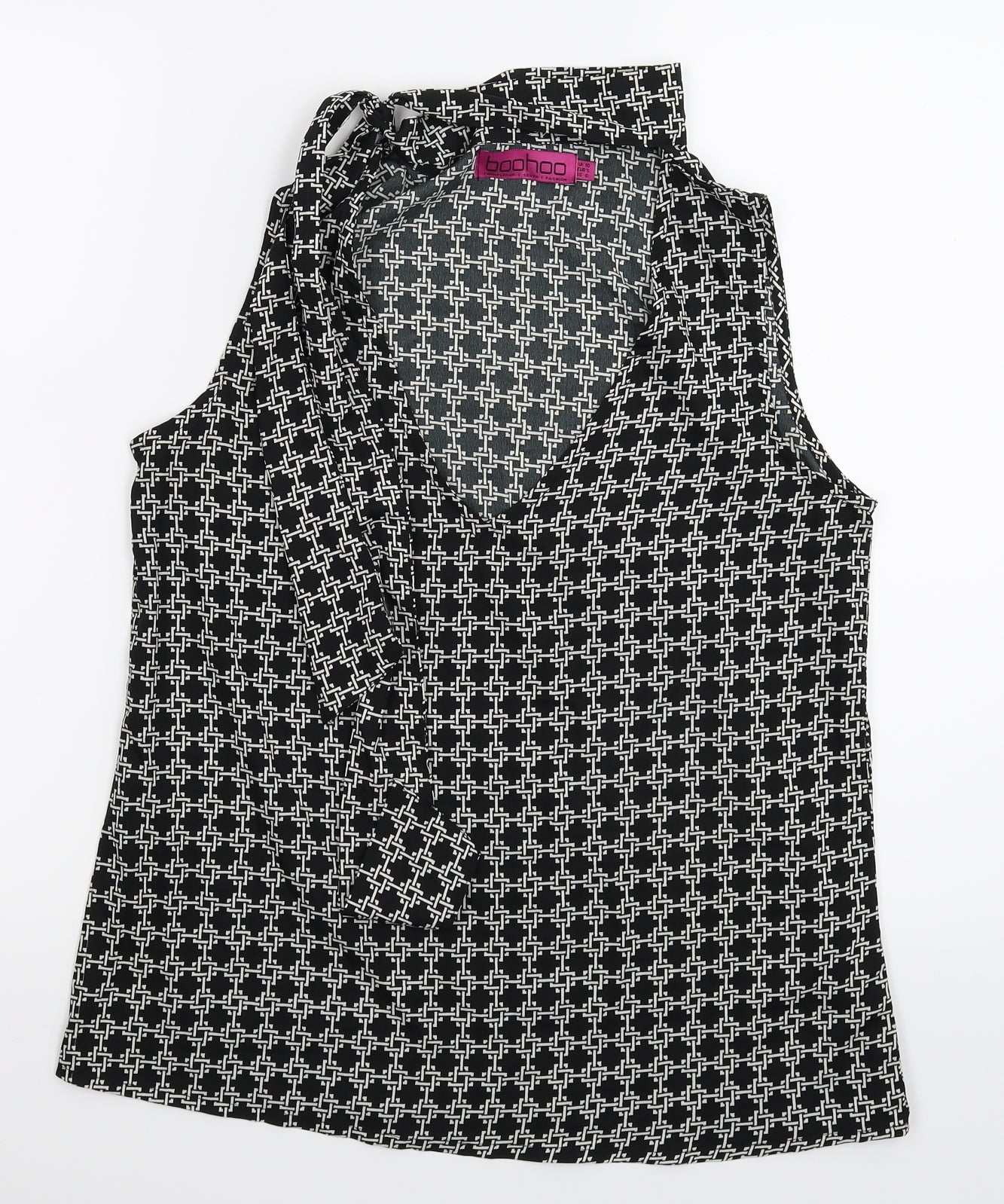 Boohoo Womens Black Geometric  Basic T-Shirt Size 10