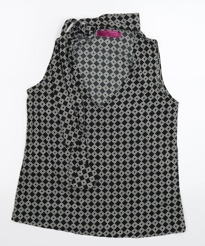 Boohoo Womens Black Geometric  Basic T-Shirt Size 10