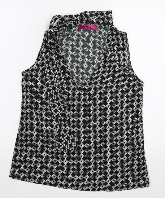 Boohoo Womens Black Geometric  Basic T-Shirt Size 10