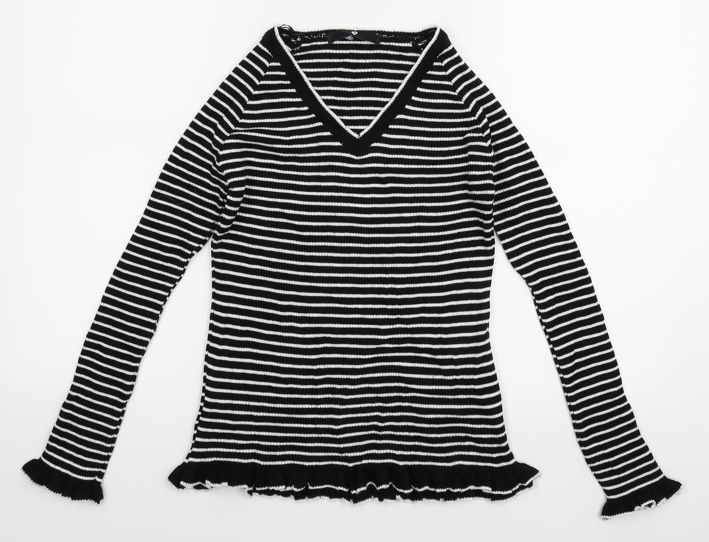 Very Womens Black Striped Knit Pullover Jumper Size 10