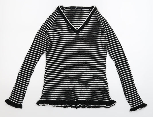 Very Womens Black Striped Knit Pullover Jumper Size 10
