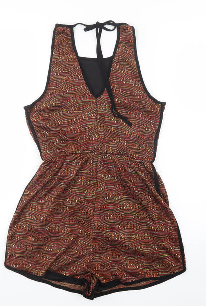 New Look Womens Gold Striped  Playsuit One-Piece Size 8