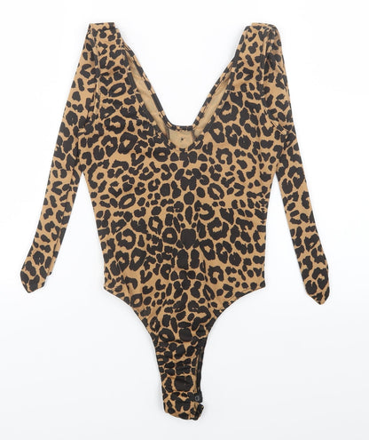Pretty Little Thing Womens Black Animal Print  Leotard One-Piece Size 10