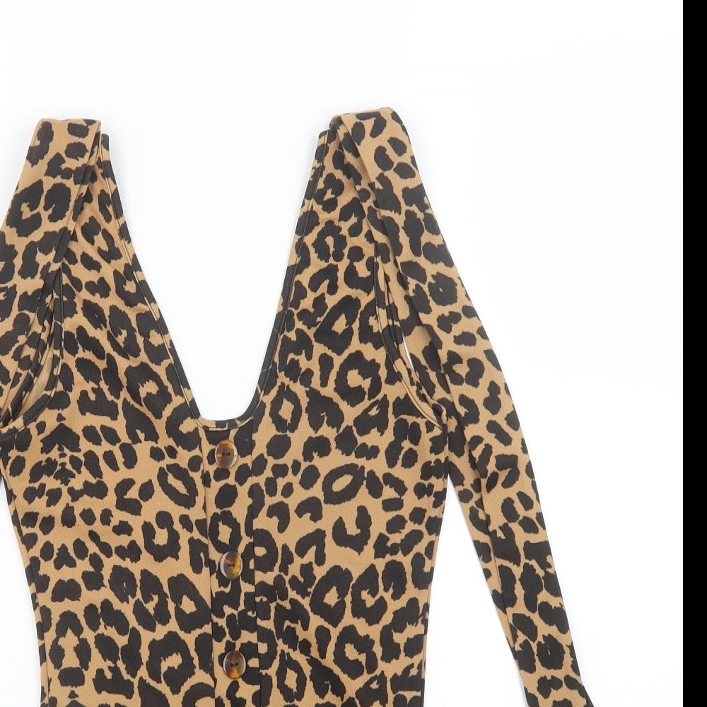 Pretty Little Thing Womens Black Animal Print  Leotard One-Piece Size 10