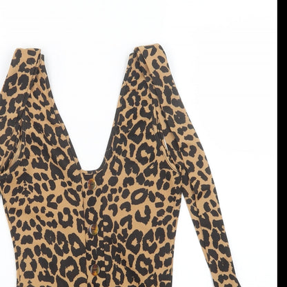 Pretty Little Thing Womens Black Animal Print  Leotard One-Piece Size 10