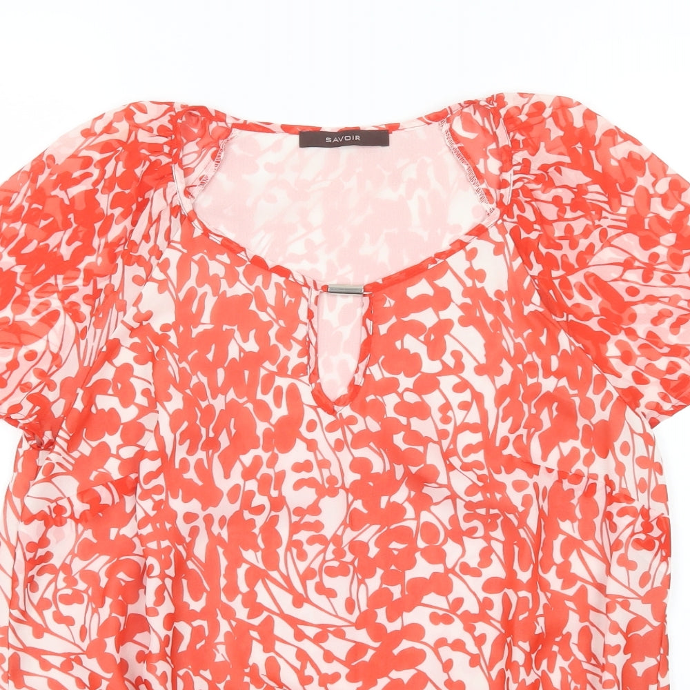 Savior Womens Red Floral  Basic Blouse Size 12