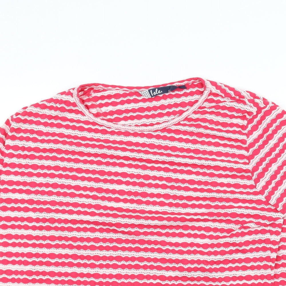 isle Womens Pink Striped  Basic T-Shirt Size M