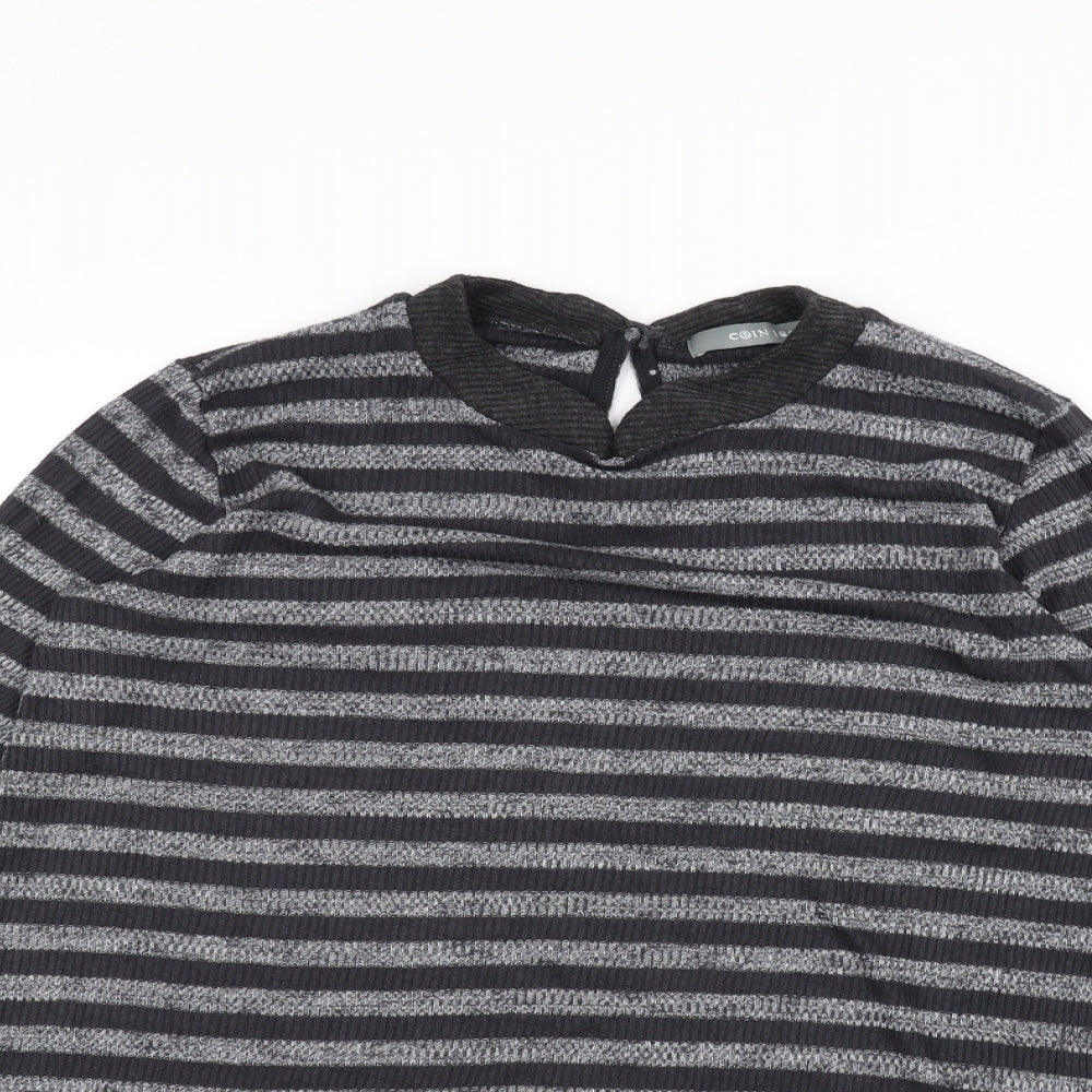 COIN 1804 Womens Black Striped  Pullover Jumper Size S