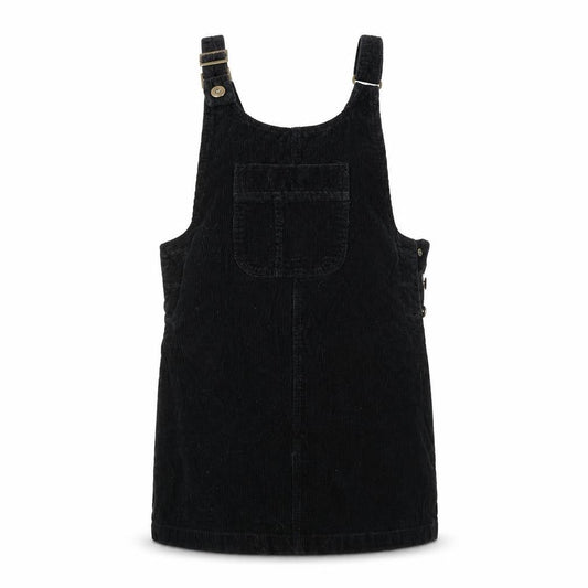 Front view of Denim & Co. women’s black pinafore/dungaree dress, size UK 6