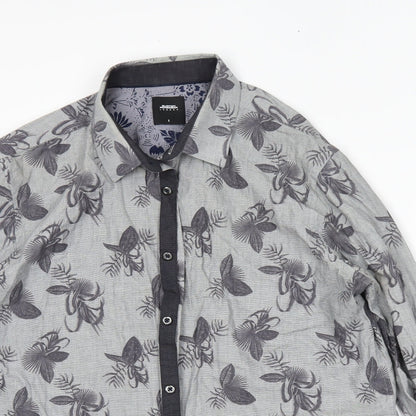 Mens UK Size L Burton Grey  Button-Up Long Sleeve Casual Shirt