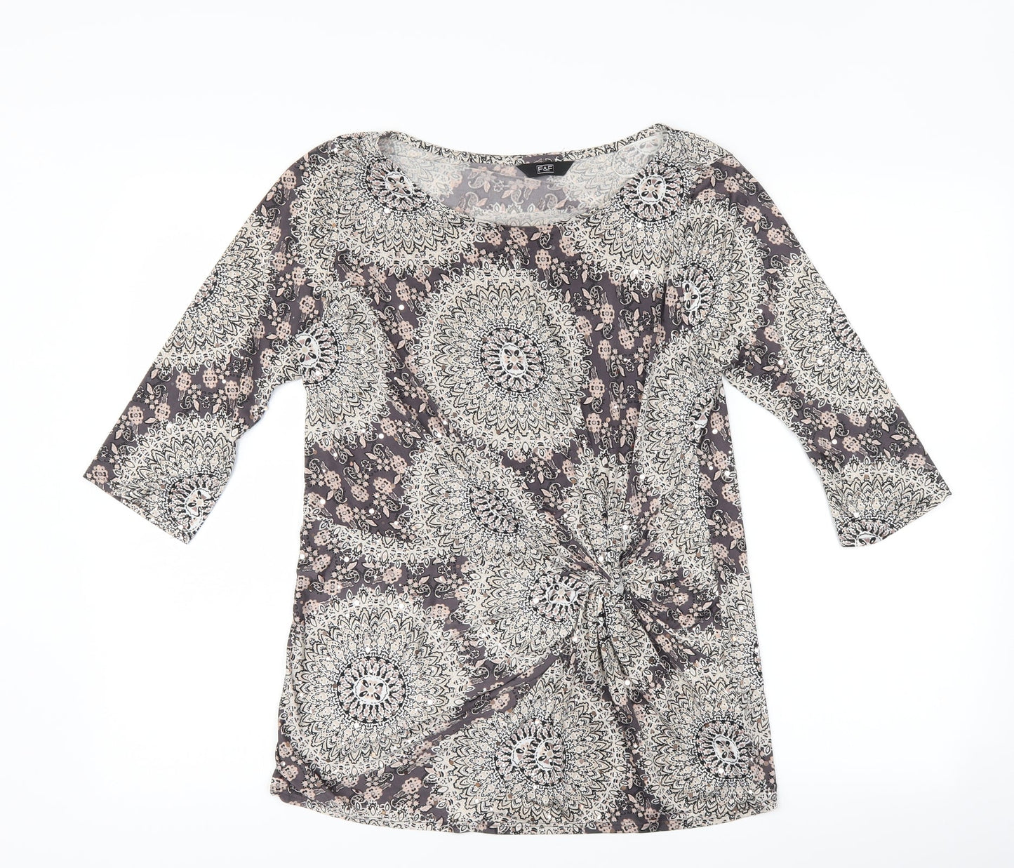 F&F Womens Grey Geometric  Basic T-Shirt Size 10