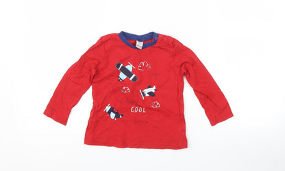 LC Waikiki Girls Red   Basic T-Shirt Size 18-24 Months  - aeroplane