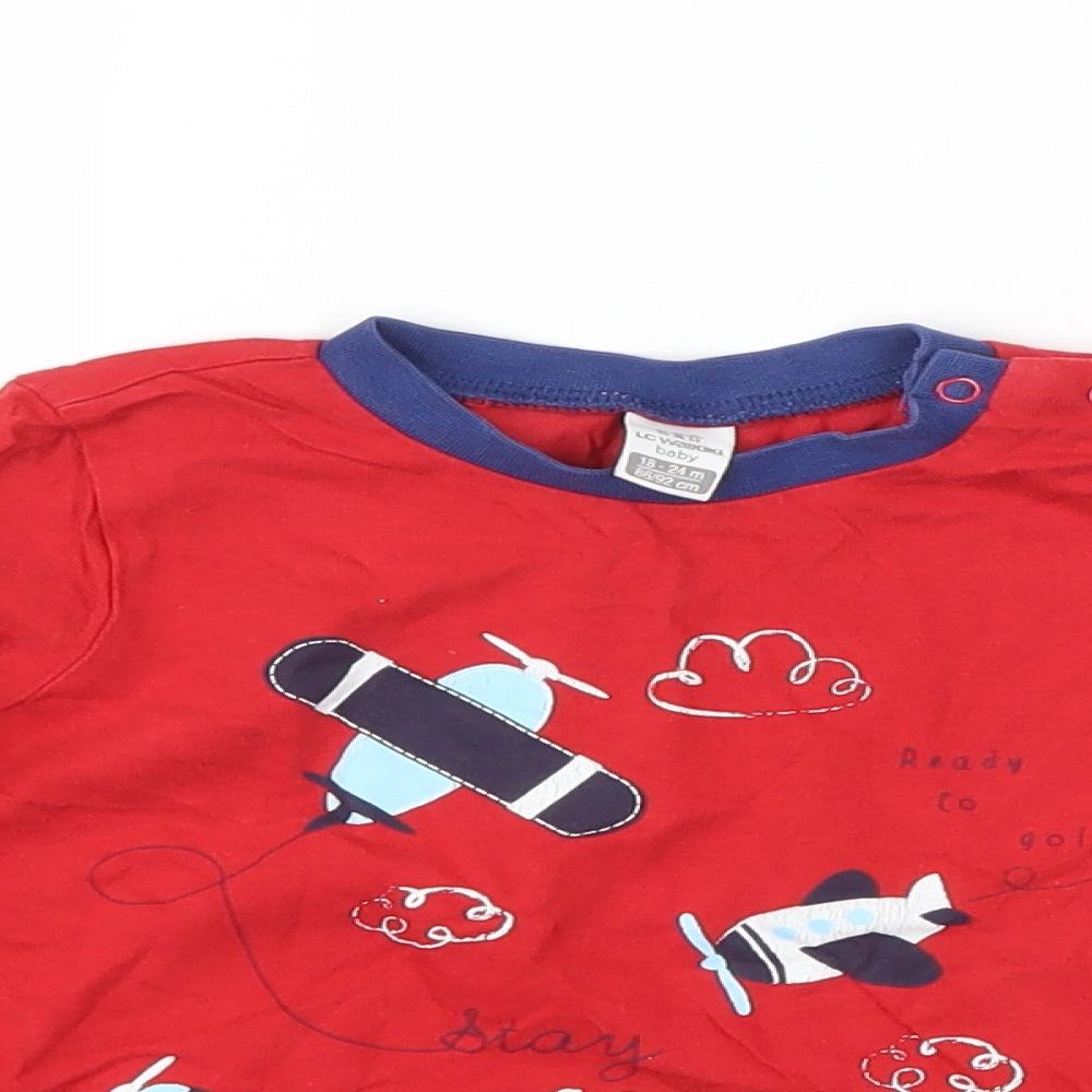 LC Waikiki Girls Red   Basic T-Shirt Size 18-24 Months  - aeroplane